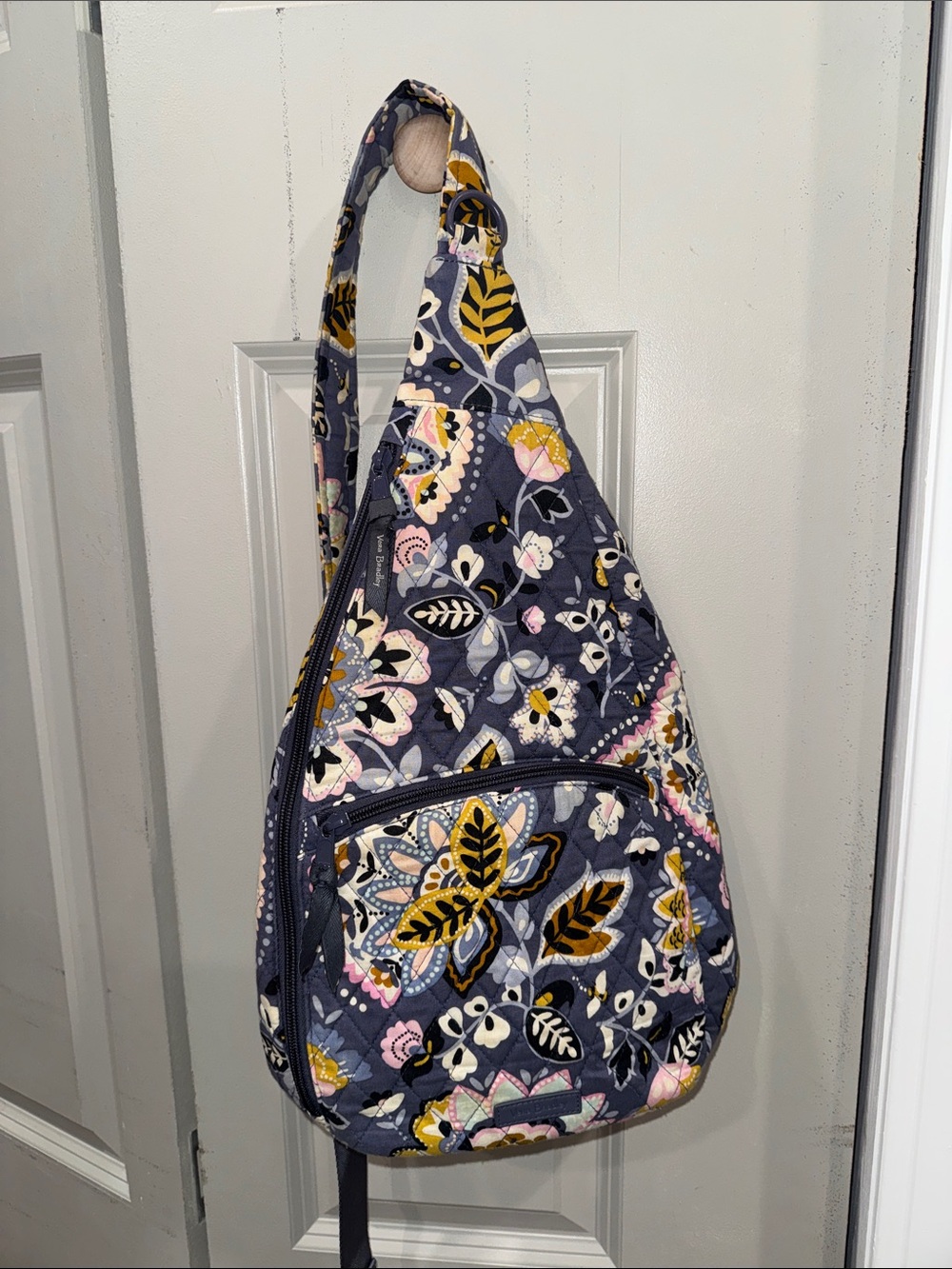 Vera Bradley Quilted Floral Crossbody Sling in Navy, Yellow & Pink